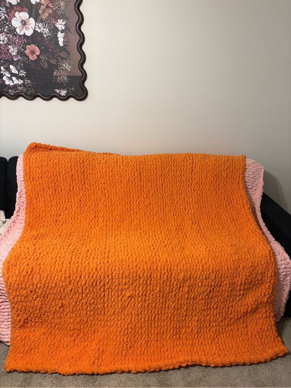 Plush Orange Chenille Throw Blanket - Cozy Home Accent